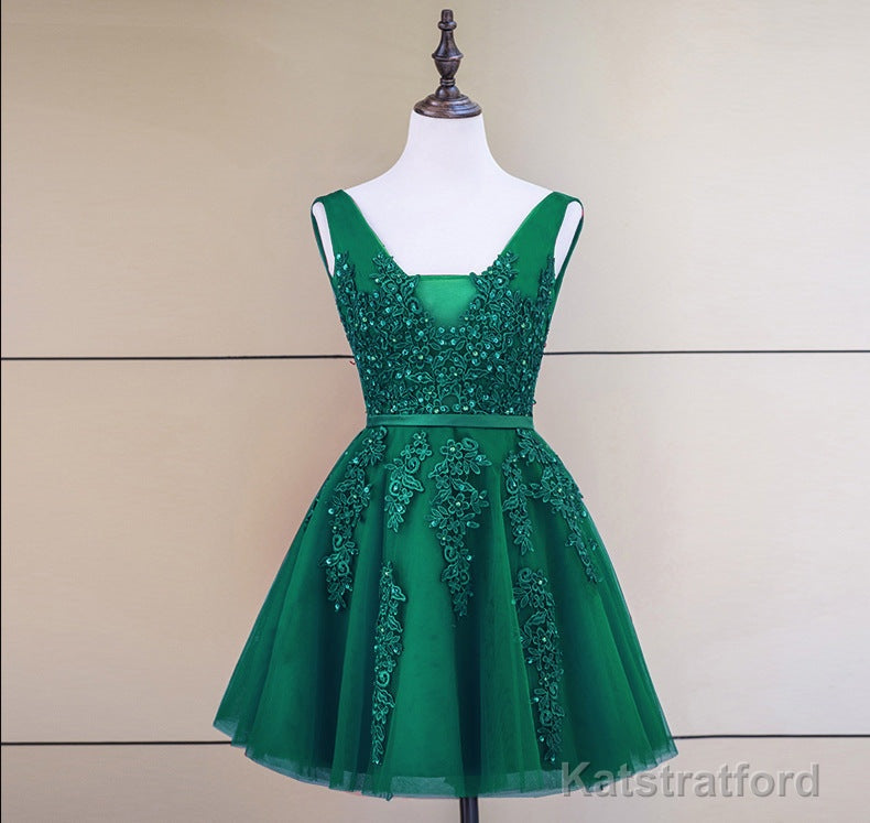 Cute Tulle V-neckline Beaded Short Prom Dress, Homecoming Dresses 2025