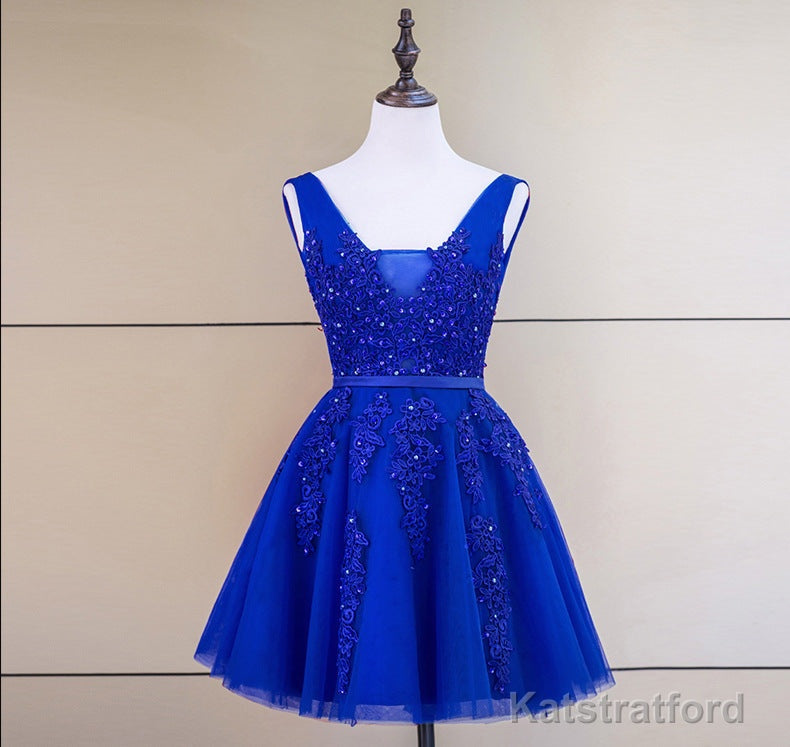 Cute Tulle V-neckline Beaded Short Prom Dress, Homecoming Dresses 2025