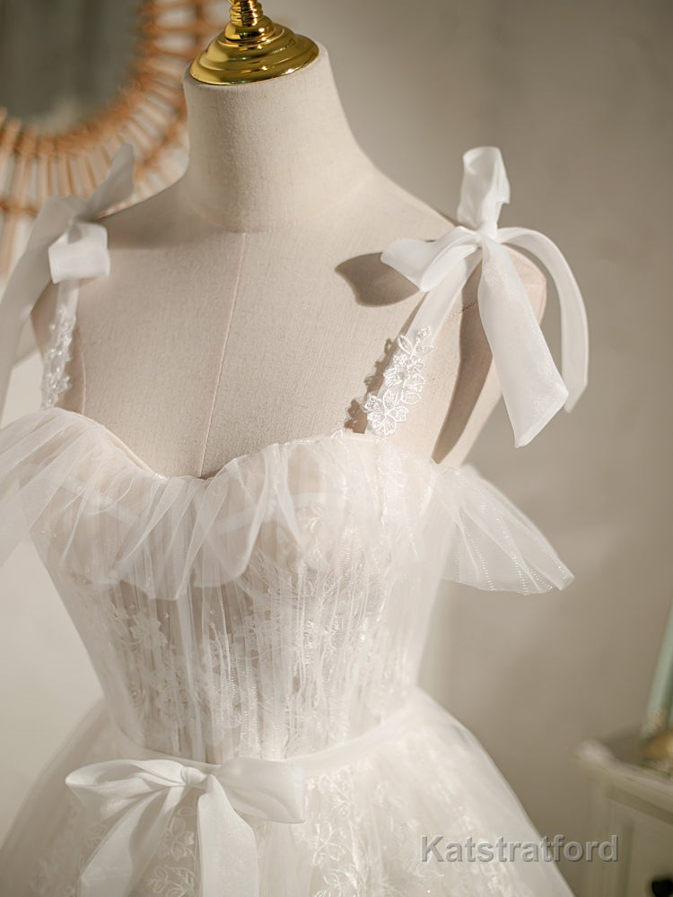 Cute white tulle lace short prom dress, white homecoming dress