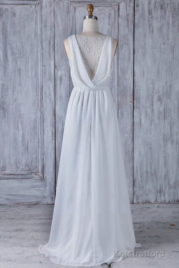 Elegant Long A-line Ruffle Lace Chiffon Wedding Dress