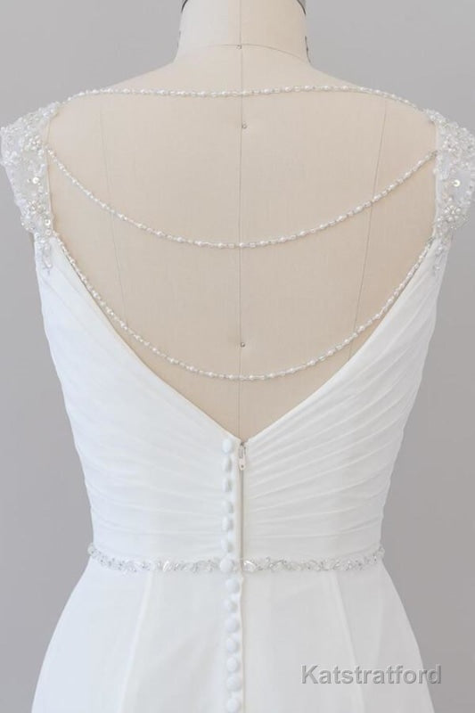 Elegant Ruffle Beading Chiffon Sheath Wedding Dress