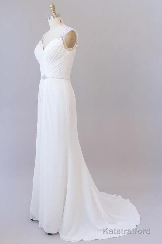 Elegant Ruffle Beading Chiffon Sheath Wedding Dress
