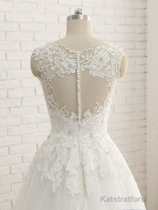 Elegant V-Neck Lace Ball Gown Wedding Dresses