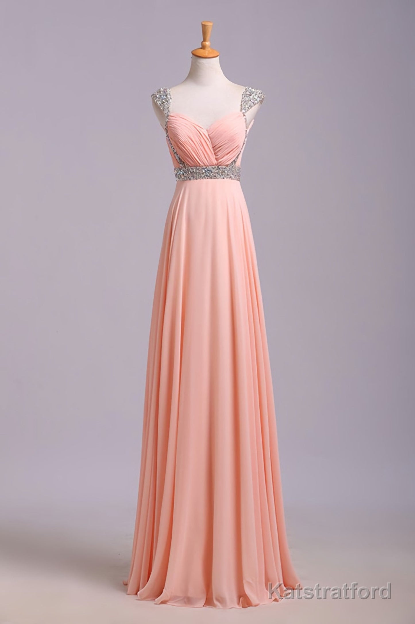 Best Selling Prom Dresses, A Line V Neck Floor Length Chiffon Zipper Back