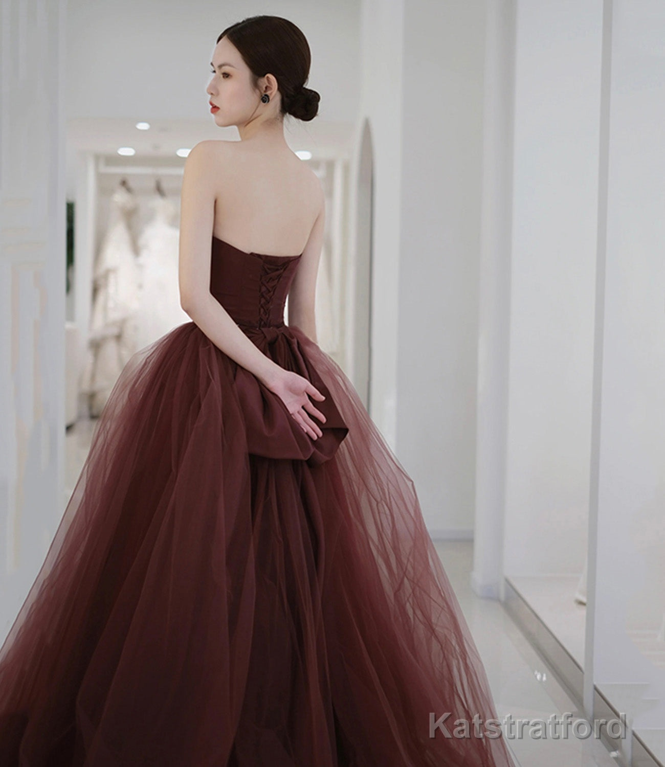 Cute tulle long prom dress A line evening gown