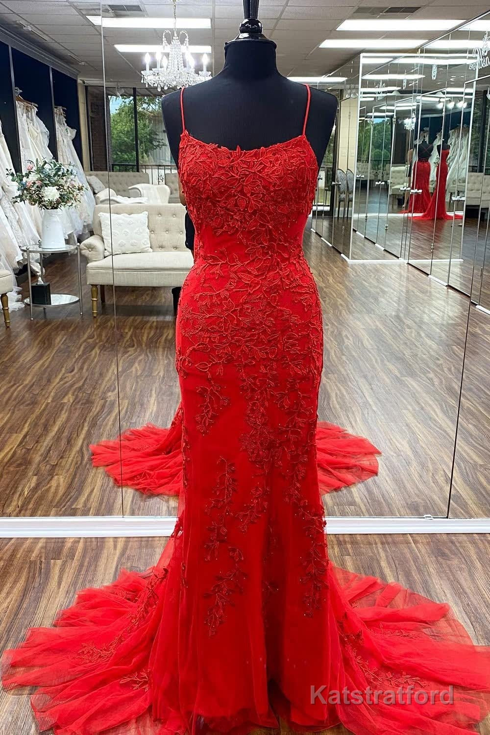 Fuchsia Spaghetti Straps Appliques Prom Dress