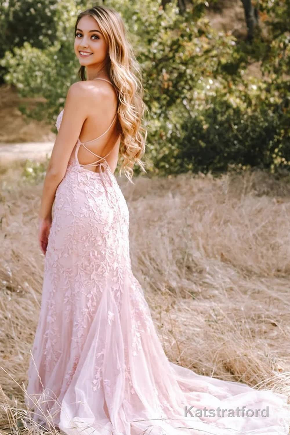Fuchsia Spaghetti Straps Appliques Prom Dress