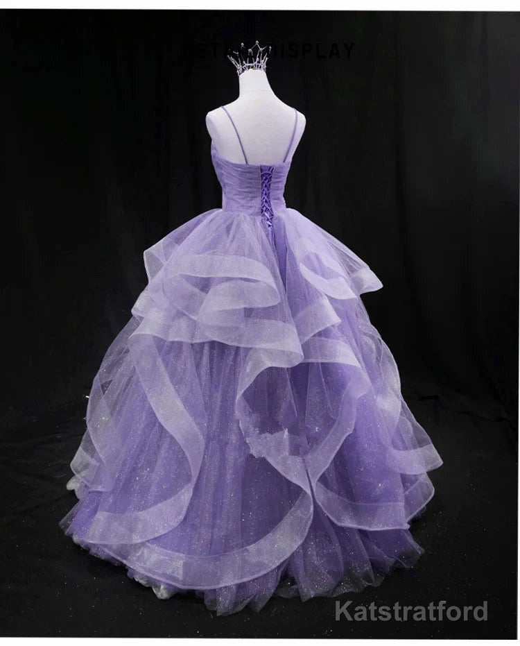 Glam Tulle Light Purple Long Formal Dress Ball Gown Sweet 16 Dresses prom dresses shops