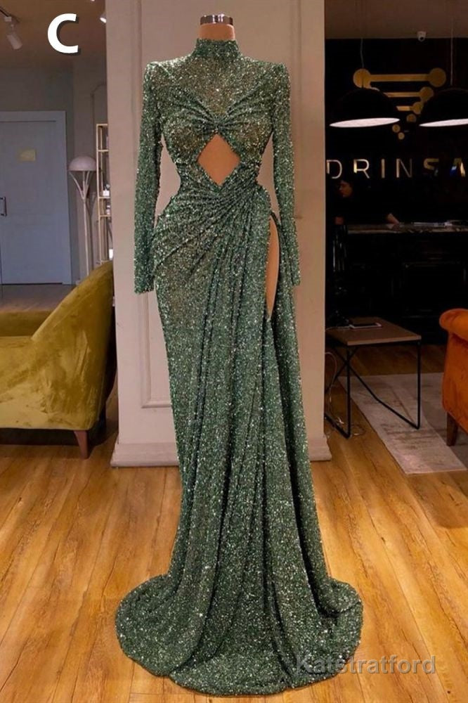 Glitter Off-the-Shoulder Slim Mermaid Prom Party GownsSleeveless Mermaid Evening Gowns