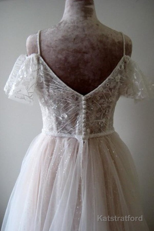 Glorious Cold-shoulder Chapel Train Wedding Dress