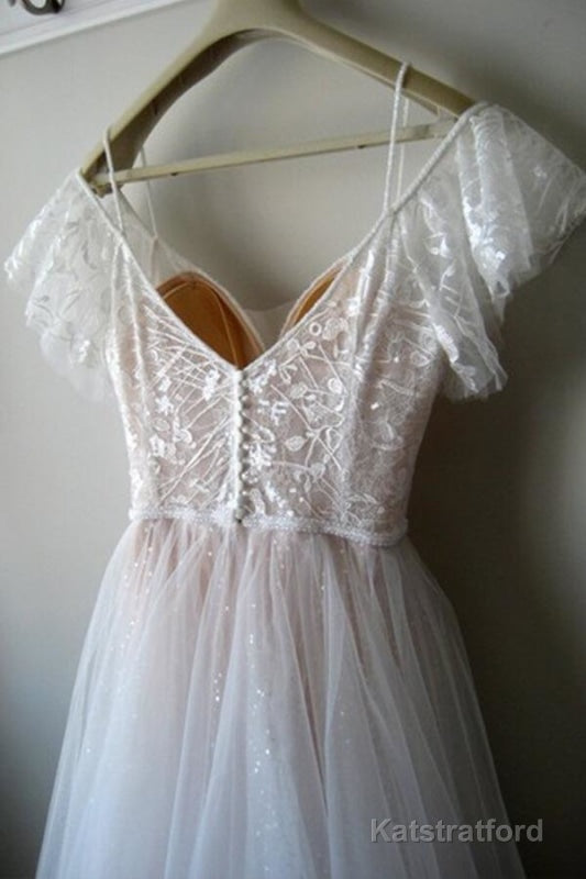 Glorious Cold-shoulder Chapel Train Wedding Dress