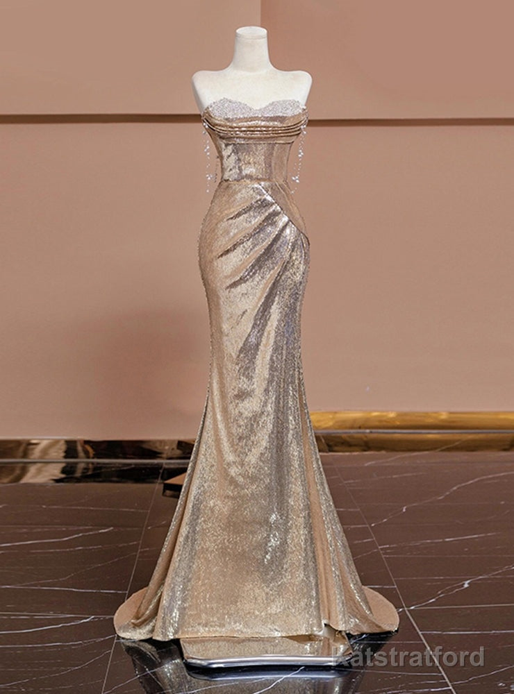 Gold Mermaid Sequins Sweetheart Prom Dress