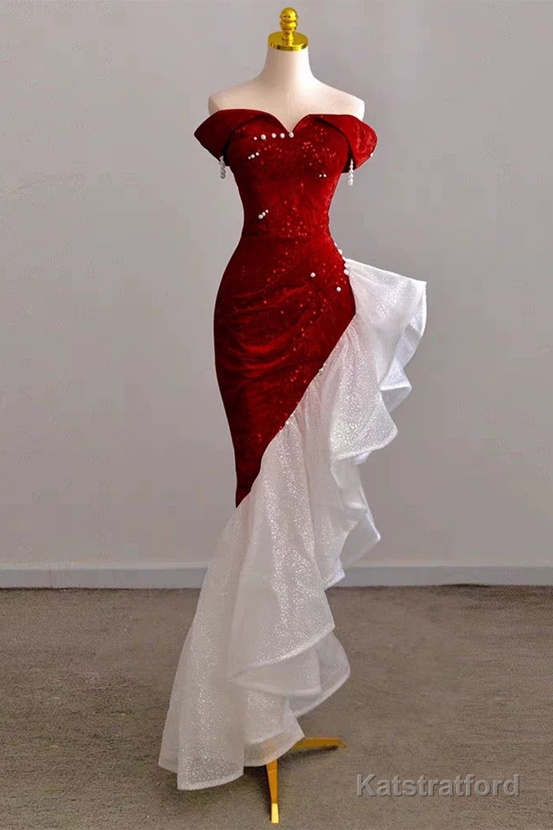Gorgeous Sheath Off The Shoulder Sequin Red Evening Dress Prom Dresses Birthday Outfits