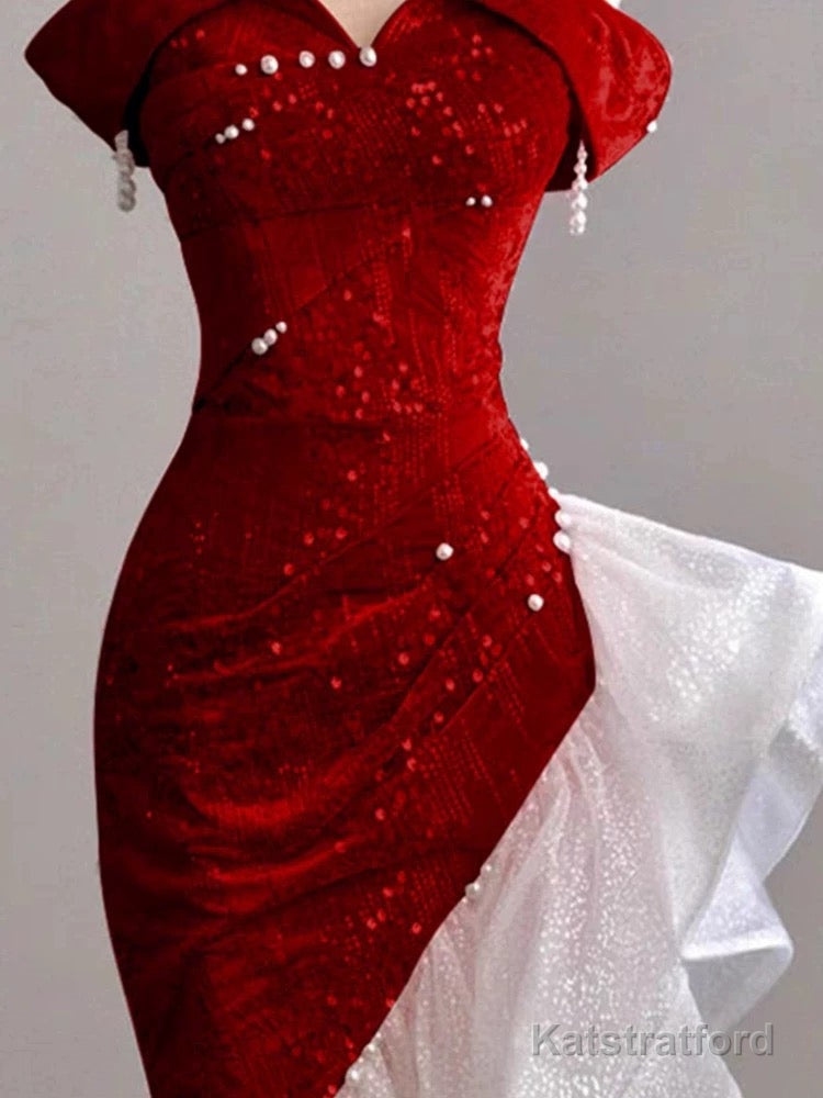 Gorgeous Sheath Off The Shoulder Sequin Red Evening Dress Prom Dresses Birthday Outfits