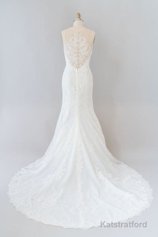 Graceful Illusion Appliques Mermaid Wedding Dress