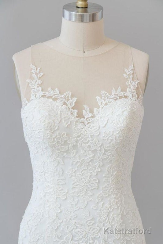 Graceful Illusion Appliques Mermaid Wedding Dress