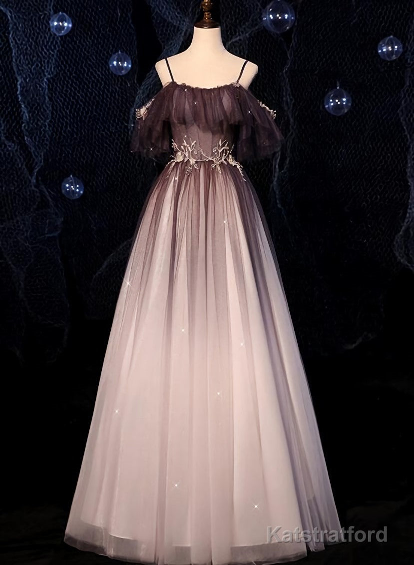 Gradient Sweethaert Beaded Tulle Long Party Dress, Off Shoulder Gown
