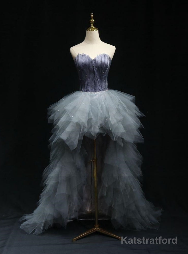 Gray Tulle Sweetheart Prom Dress