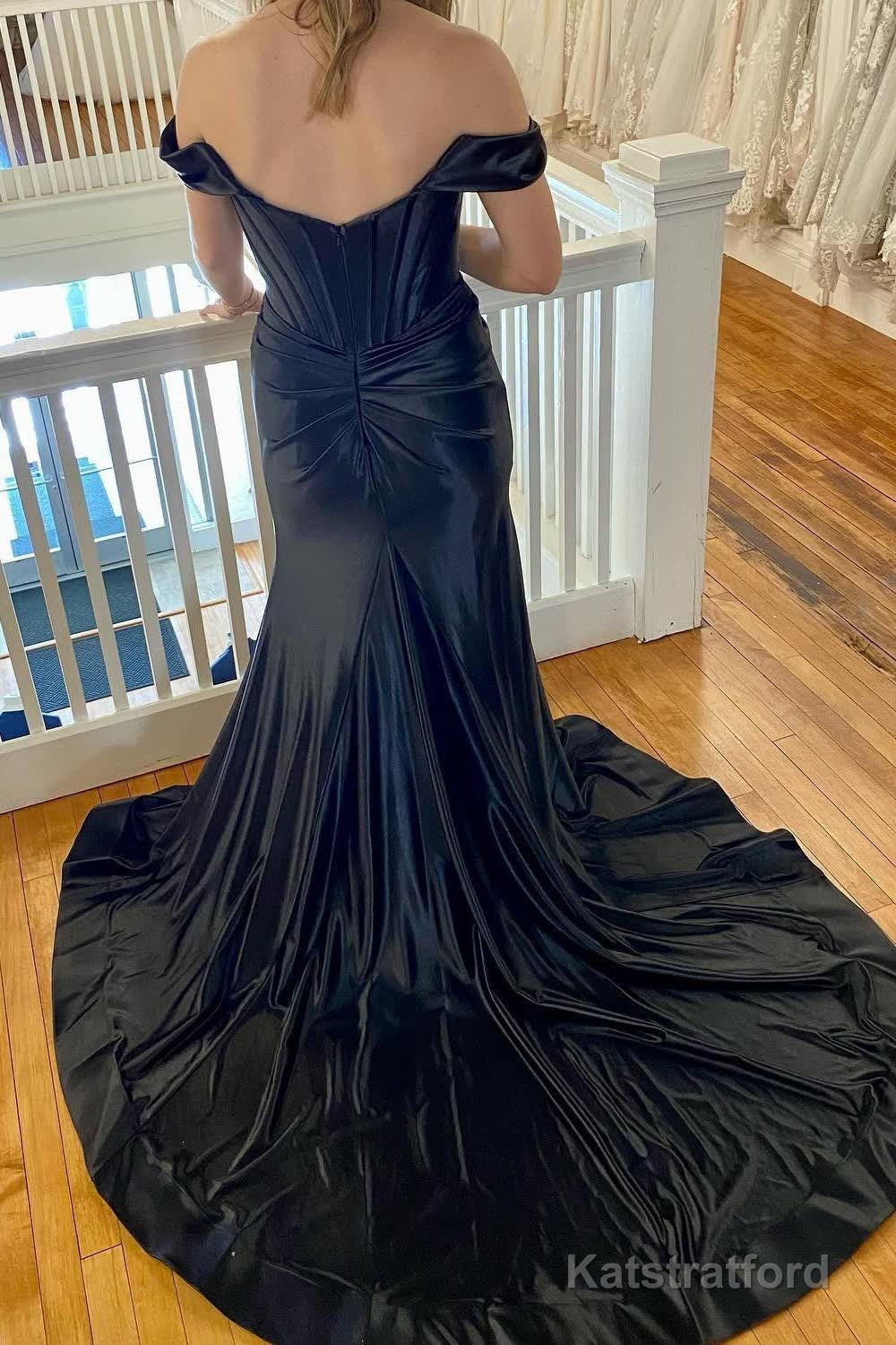 Green Corset Off the Shoulder Long Prom Dress with Slit