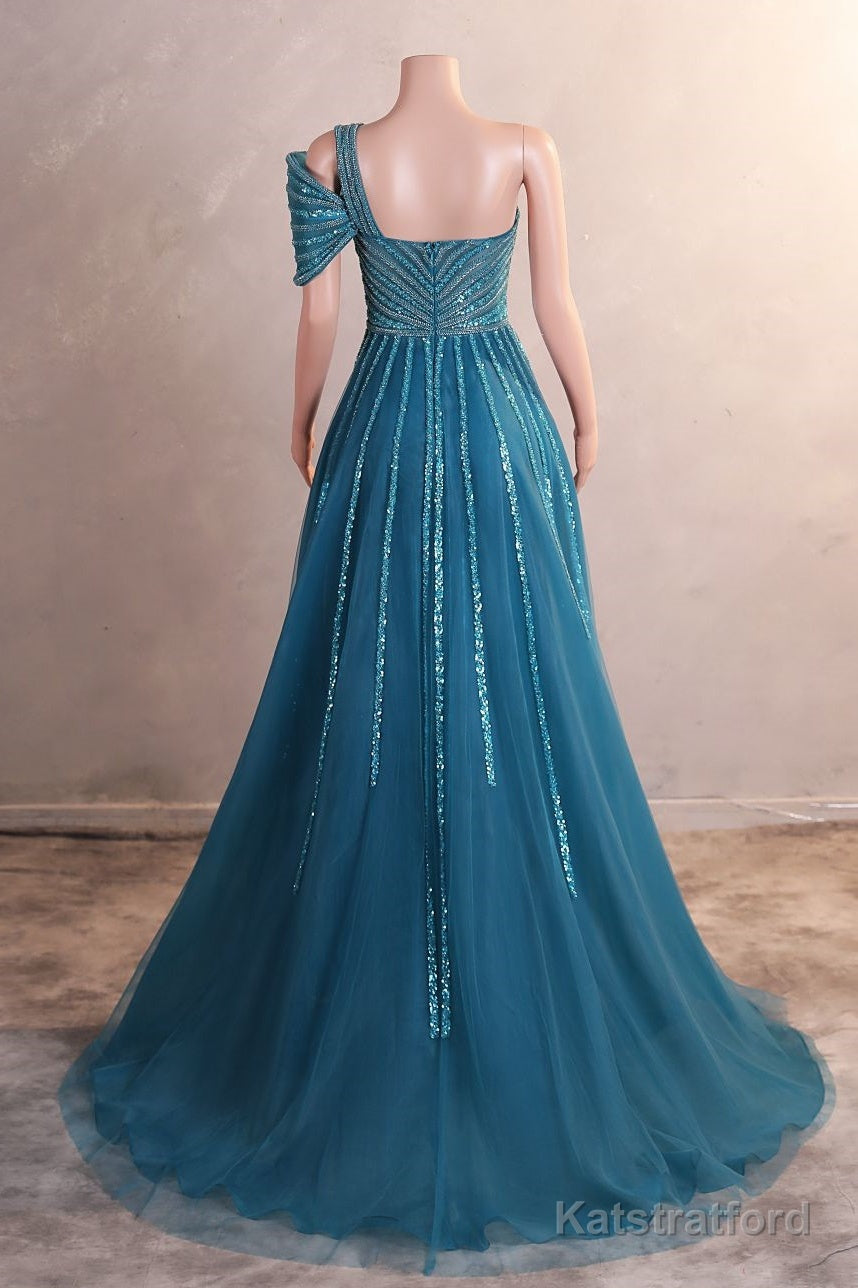 Sage Green Off Shoulder Mermaid Prom Dresses Luxurious Silver Bead Trumpet Formal Dresses