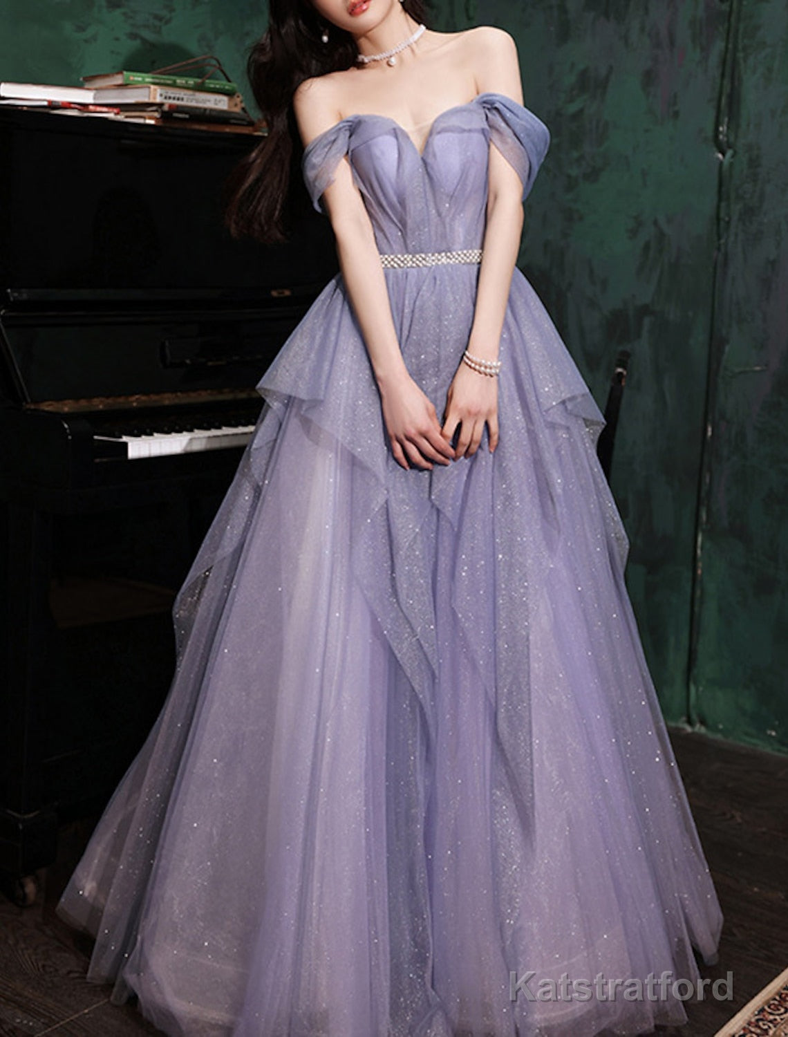 A-Line Prom Dresses Sparkle & Shine Dresses Wedding Guest Birthday Floor Length Sleeveless Off Shoulder Tulle with Sequin Dresses