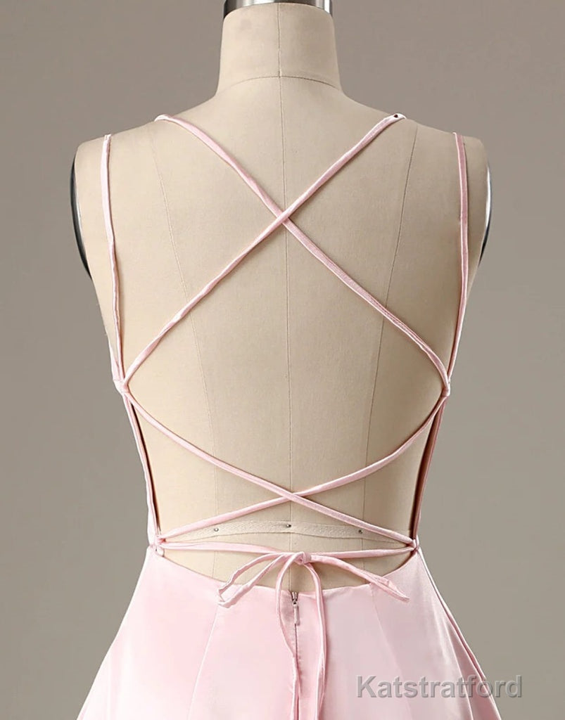 Cute Short Pink Evening Dress With Pocket Short Pink Formal Graduation Cocktail Dress, Pink Cocktail Dress