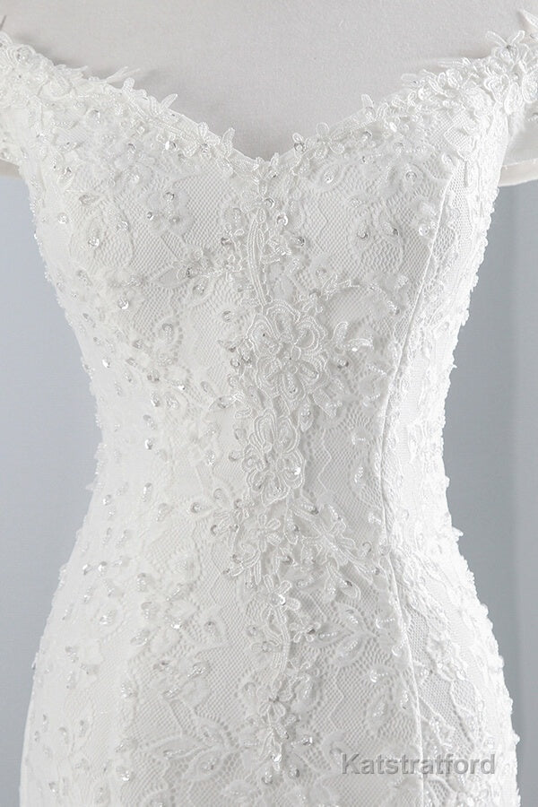 Long Mermaid Lace Off Shoulder Lace-up Wedding Dress
