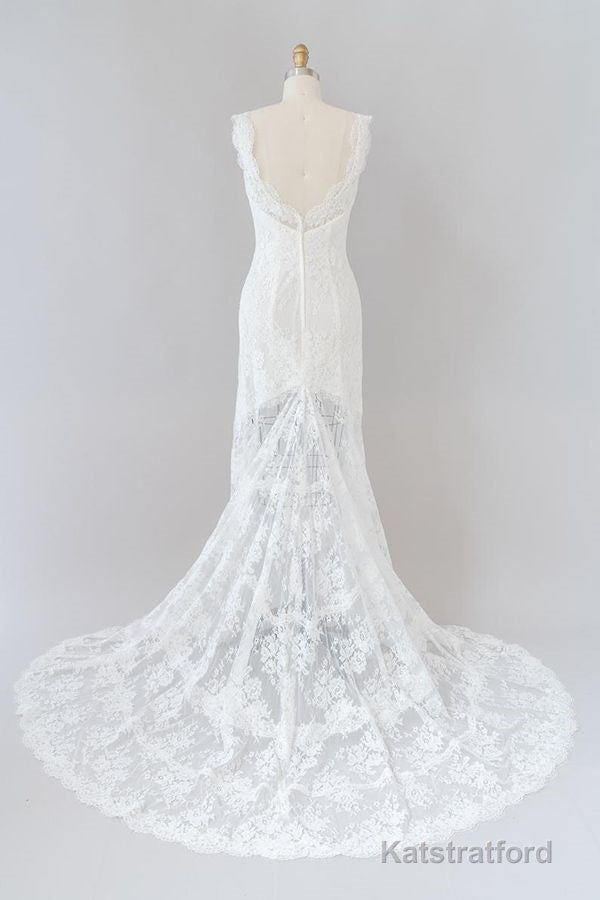 Long Mermaid Sweetheart Lace Backless Wedding Dress