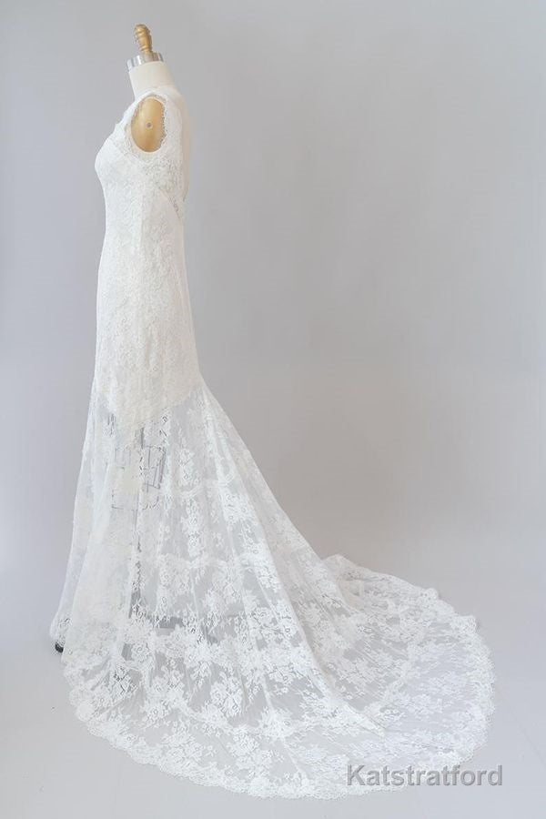 Long Mermaid Sweetheart Lace Backless Wedding Dress