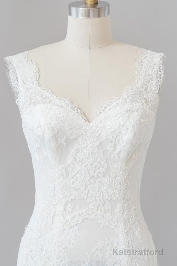 Long Mermaid Sweetheart Lace Backless Wedding Dress