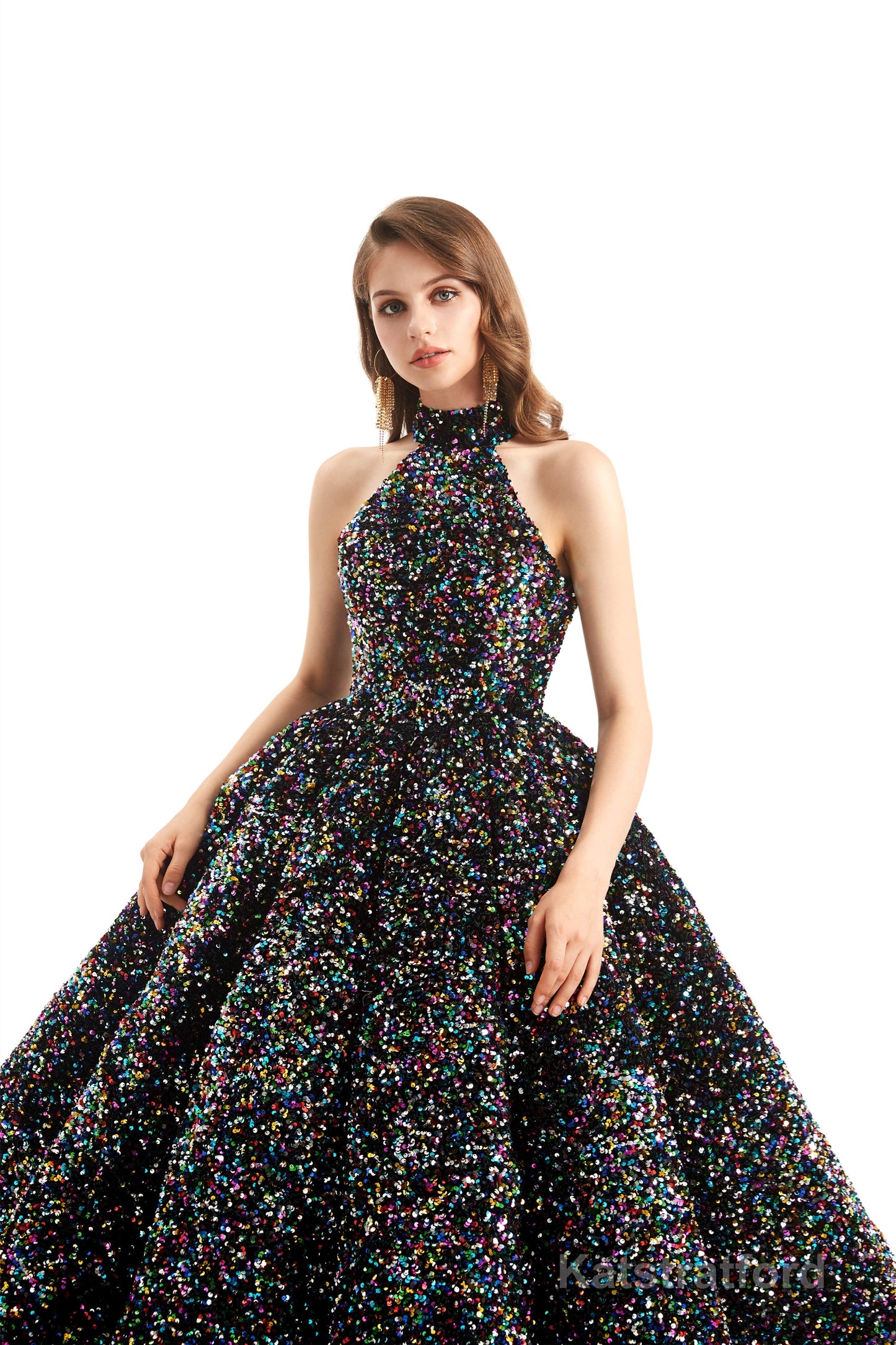 Long Sleeves Sequins Backless O Neck Quinceanera Dresses