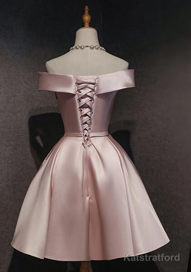 Lovely Pink Satin Short Homecoming Dresses Party Dress, Pink Short Prom Dress