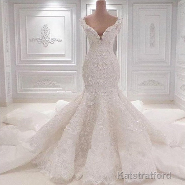 Luxurious Off the Shoulder Mermaid Wedding Dress New Arrival Lace AppliquesBridal Gowns