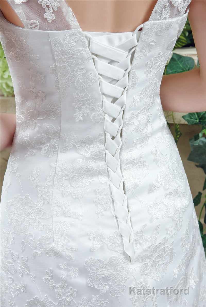 Mermaid Lace Sleeveless V-Neck Chapel Train Wedding Gowns