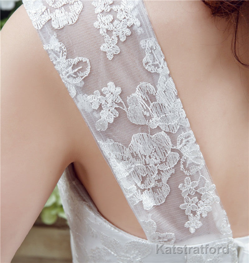 Mermaid Lace Sleeveless V-Neck Chapel Train Wedding Gowns