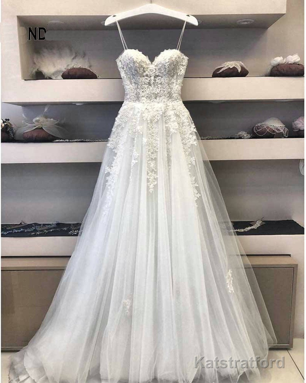 Modest Long A Line Sweetheart Lace Tulle Wedding Dress