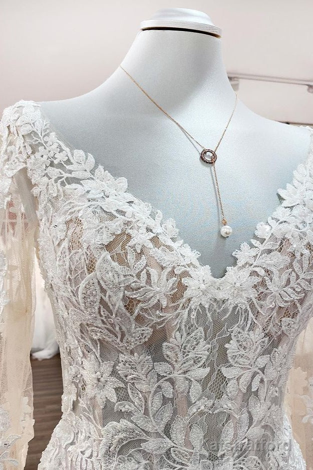Modest Long Mermaid Sweetheart Tulle Lace Wedding Dress with Sleeves