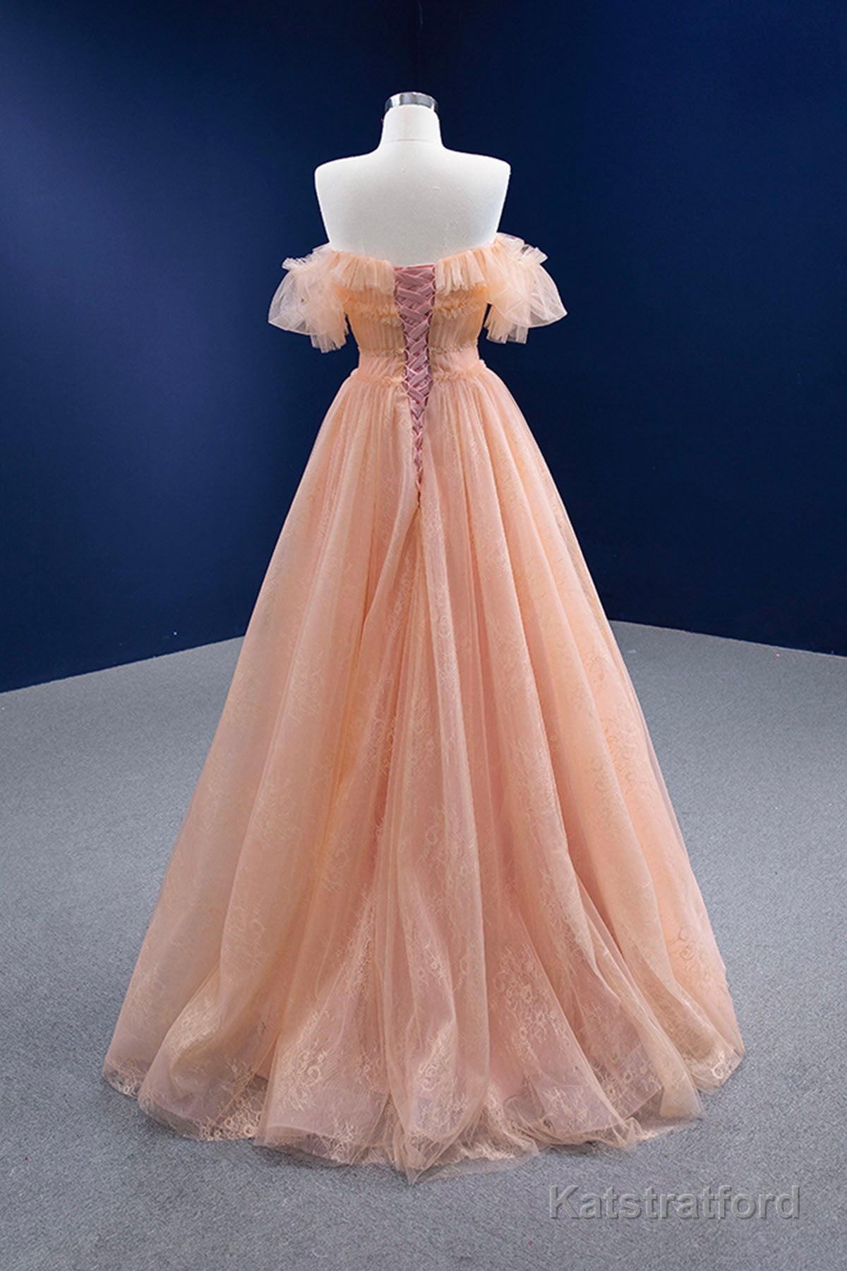 Pink Tulle Lace Strapless Prom Dress, Pink A-Line Evening Party Dress