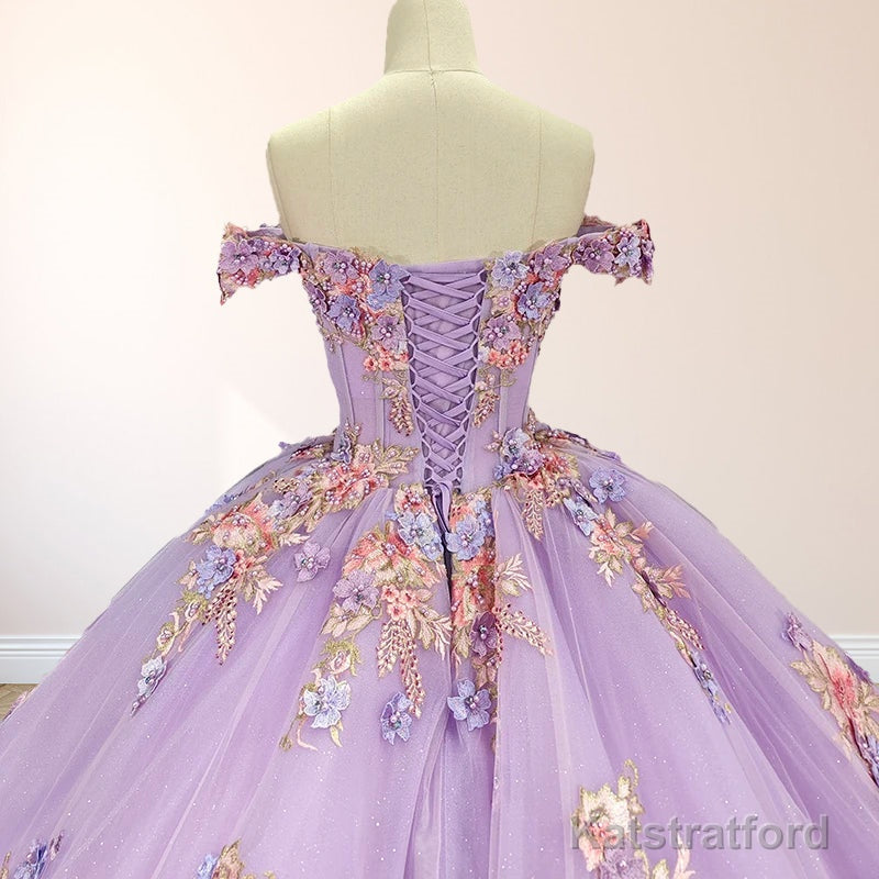 Princess Off the Shoulder Appliques Court Train Quinceanera Dresses