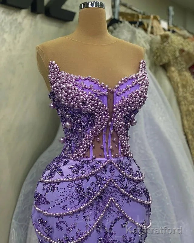Purple Mermaid Evening Dress Beaded Formal Prom Gown