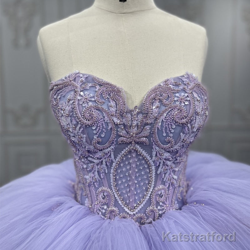 Quinceanera Dress Strapless Ball Gown Crystal Lavender