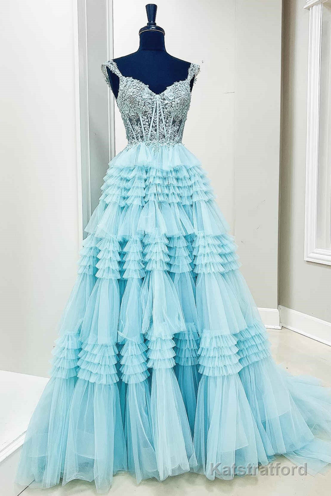 Red Tulle Off-the-Shoulder Ruffle Tiered Long Prom Dress