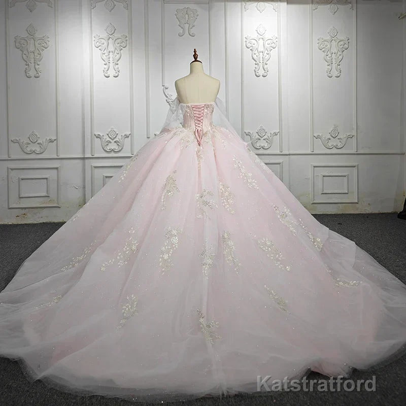Renata | Blush Ball Gown Lace Strapless Sleeveless Quinceanera Dresses