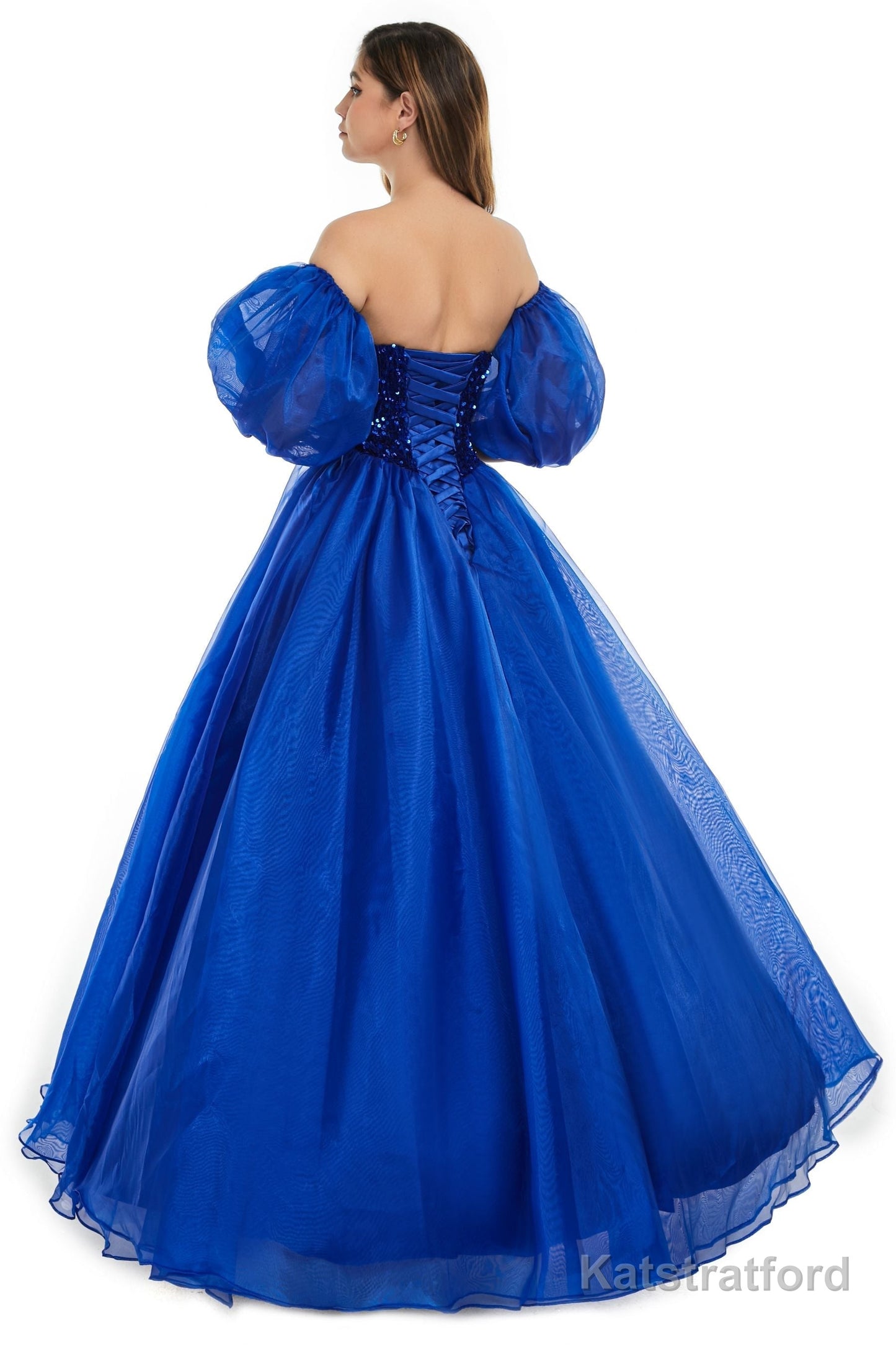 Roayl Blue Tulle Sequins Sweetheart Prom Dresses Spaghetti Straps Evening Quinceanera Dresses