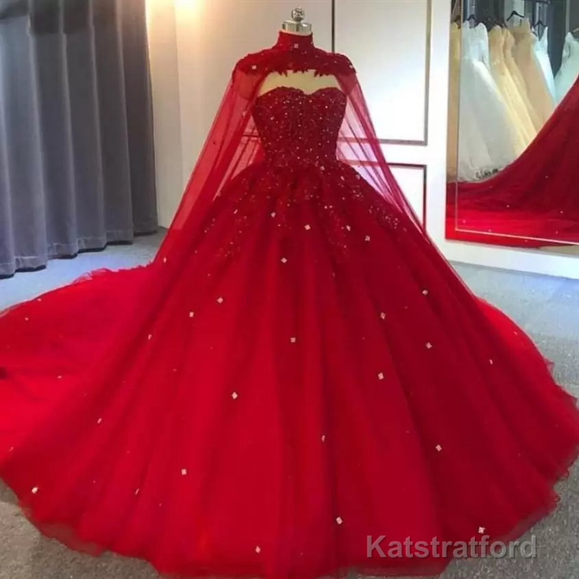 Royal Blue Tulle Ball Gown Prom Dress With Cape