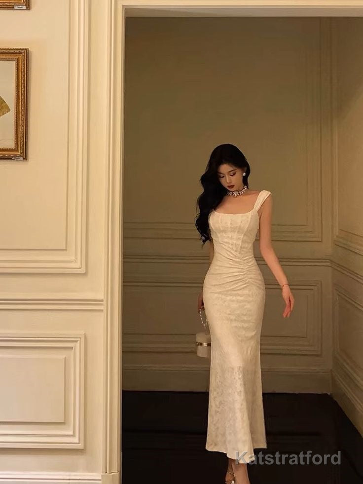 Sexy Mermaid Straps White Lace Prom Dresses Birthday Outfits