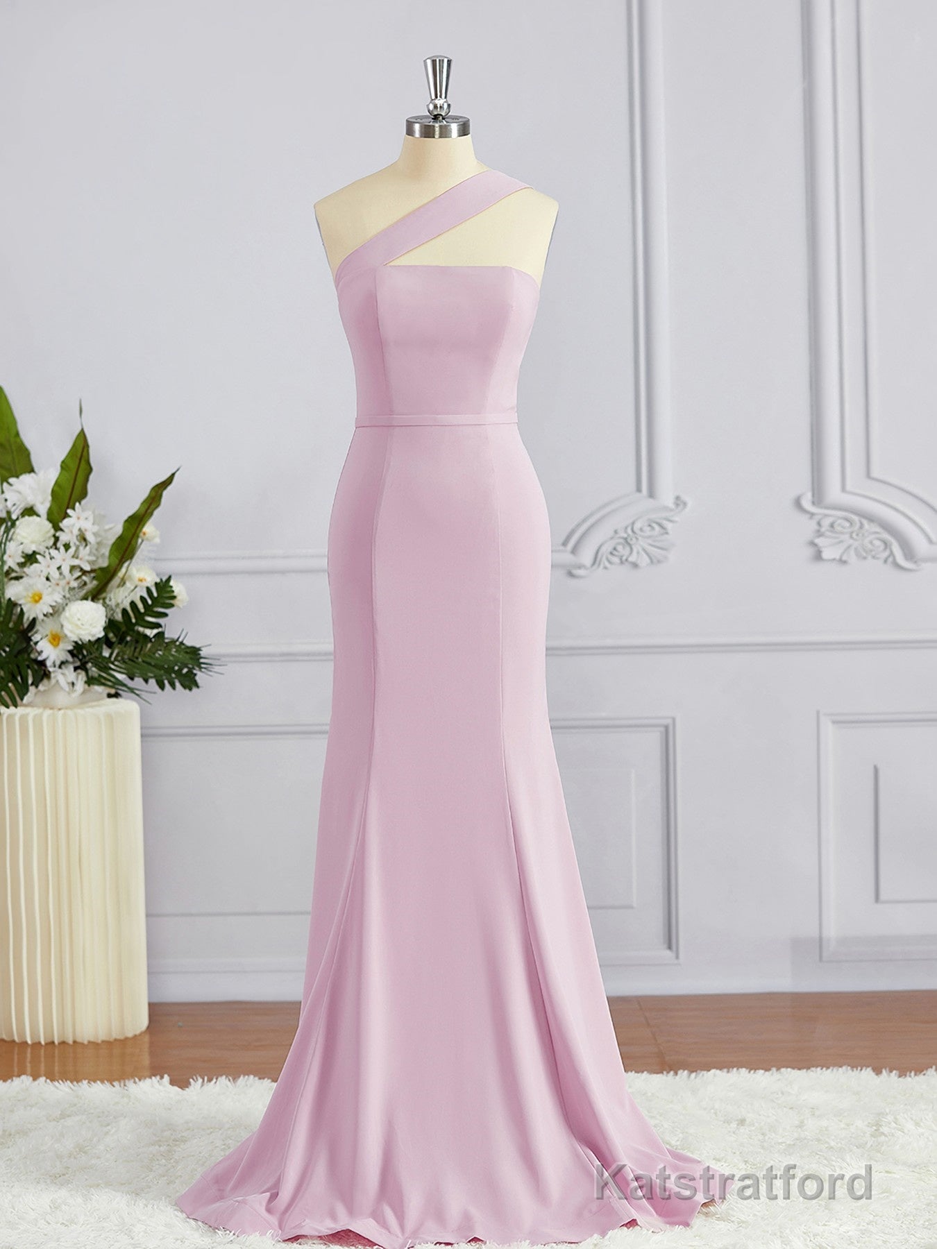 Sheath/Column One-Shoulder Floor-Length Stretch Crepe Bridesmaid Dresses