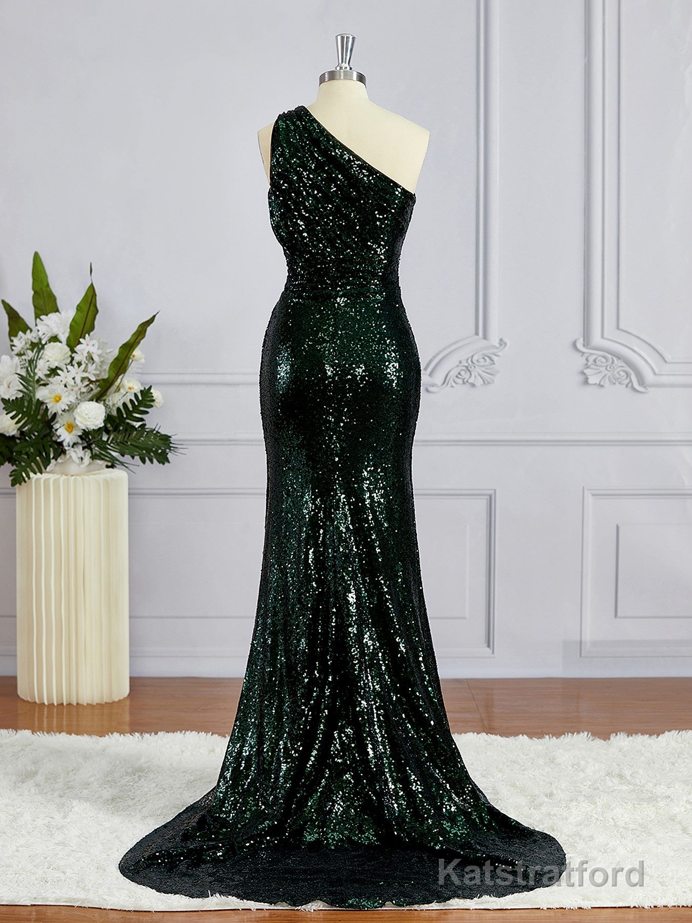 Sheath/Column One-Shoulder Sweep Train Sequins Bridesmaid Dresses
