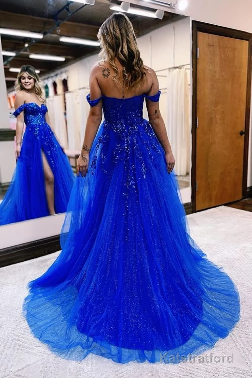 Sparkly Lilac Sequins Corset A-Line Long Prom Dress with Slit
