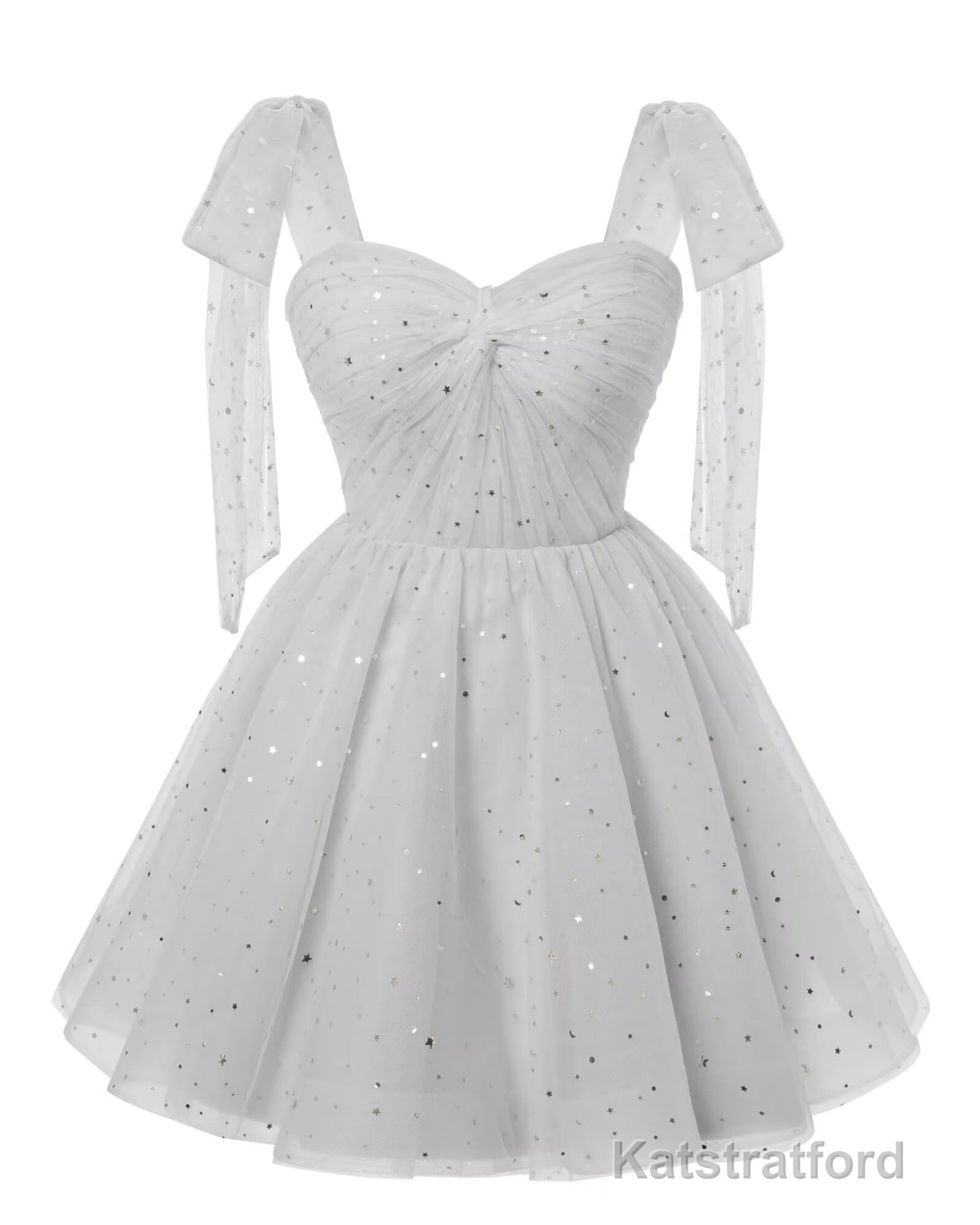 Sparkly Starry Silver Gray Tulle Short Homecoming Dresses Spaghetti Bow Straps Prom Dress Sequin Cocktail Party Dress for Teens